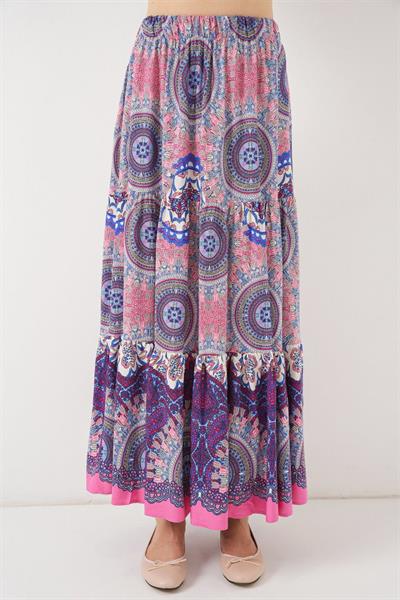 1898 Desenli Uzun Etek - Pembe