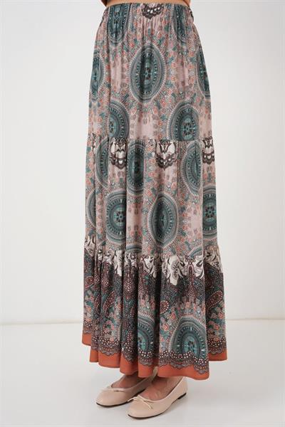 1898 Desenli Uzun Etek - Zümrüt Yeşili