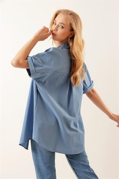 20120 Oversize Kısa Kollu Gömlek - İndigo