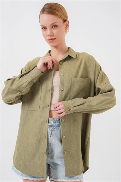 20126 Oversize Keten Gömlek - Çağla