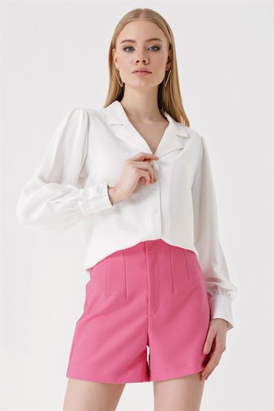 20139 Şal Yaka Dokuma Gömlek - Beyaz