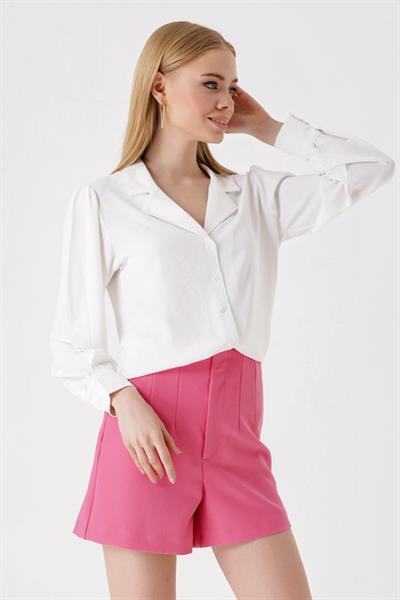 20139 Şal Yaka Dokuma Gömlek - Beyaz