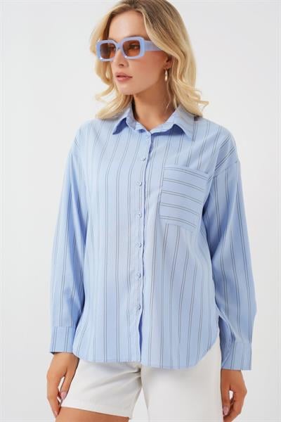 20143 Cepli Oversize Gömlek - Mavi