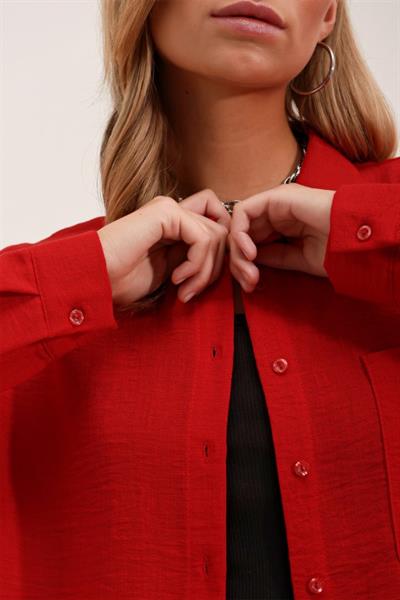 20153 Tek Cepli Oversize Gömlek - Kırmızı