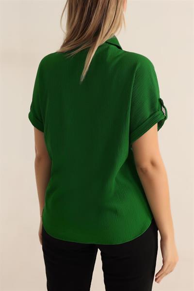 20182 - Duble Kol Bayan Krinkıl Gömlek - Yeşil