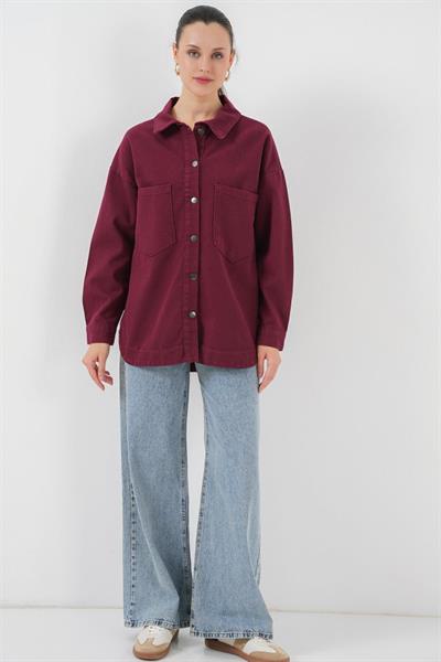 20192 Oversize Gabardin Gömlek Ceket - Bordo