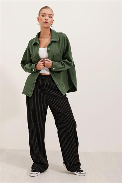 20192 Oversize Gabardin Gömlek Ceket - Haki