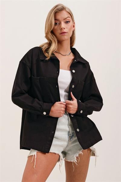 20192 Oversize Gabardin Gömlek Ceket - Siyah