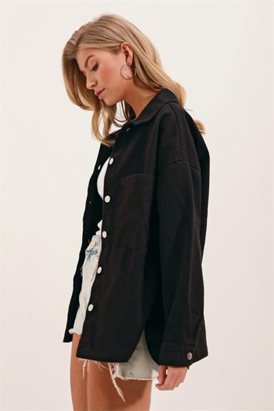 20192 Oversize Gabardin Gömlek Ceket - Siyah