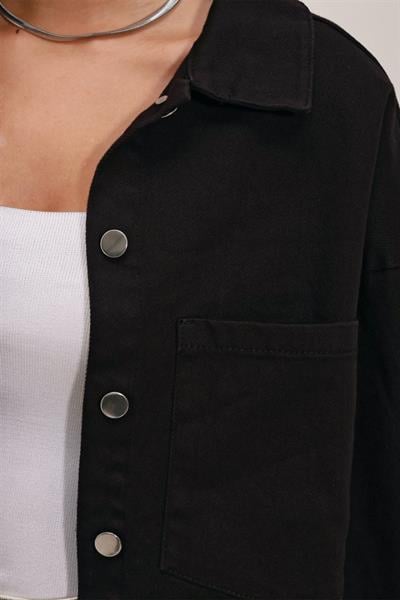 20192 Oversize Gabardin Gömlek Ceket - Siyah