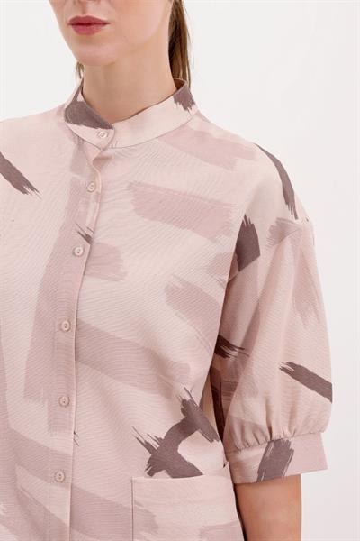 20226 Desenli Oversize Gömlek - Bej