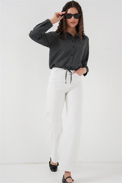 20276 Uzun Kol Çizgili Gömlek - Siyah