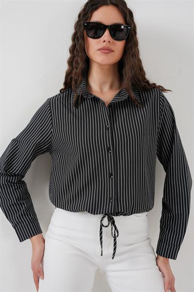 20276 Uzun Kol Çizgili Gömlek - Siyah