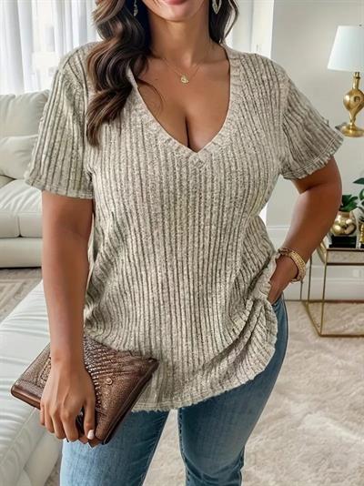 22Kadın Kısa Kollu V Yaka Fitilli Kaşkorse Bluz
