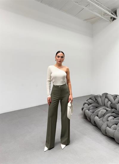 230 Gr Poly Viscose Lycra Metal Düğme Palazzo Pantolon