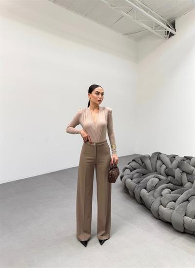 230 Gr Poly Viscose Lycra Metal Düğme Palazzo Pantolon