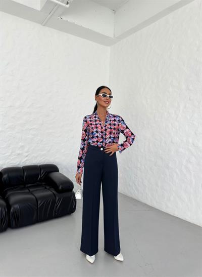 230 Gr Poly Viscose Lycra Metal Düğme Palazzo Pantolon