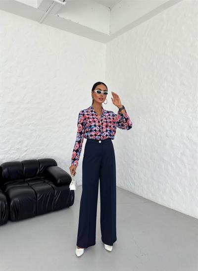 230 Gr Poly Viscose Lycra Metal Düğme Palazzo Pantolon