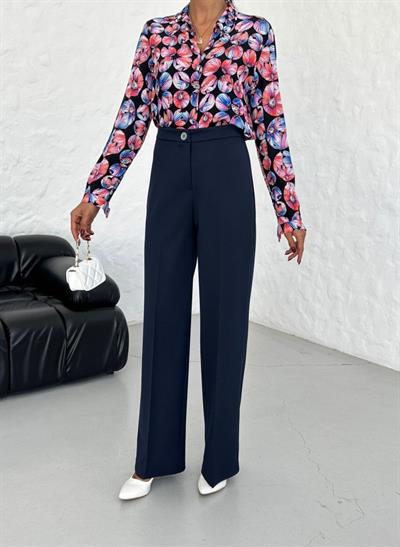 230 Gr Poly Viscose Lycra Metal Düğme Palazzo Pantolon