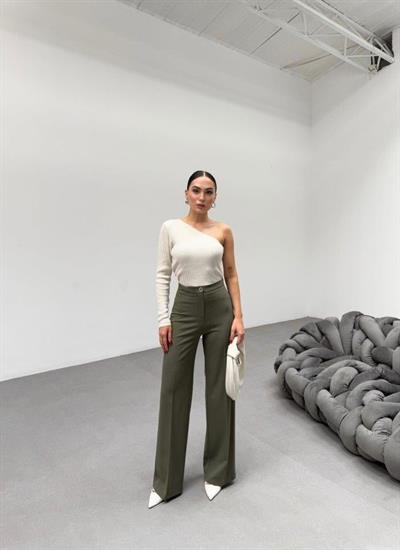 230 Gr Poly Viscose Lycra Metal Düğme Palazzo Pantolon