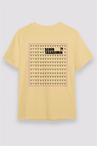 24/1 Düz Arka Sizin Tasarımınız Oversize T-shirt - Bej