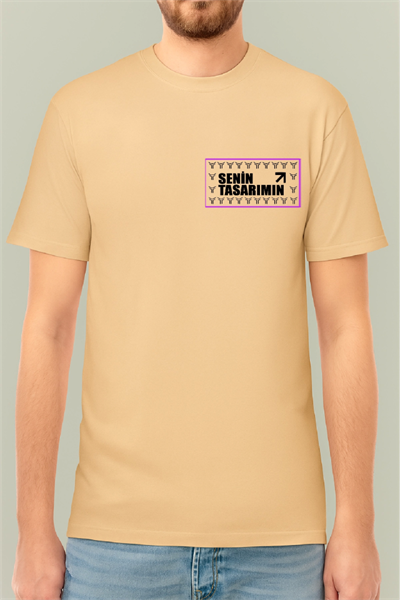 24/1 Düz Ön Arka Sizin Tasarımınız Oversize T-shirt - Bej