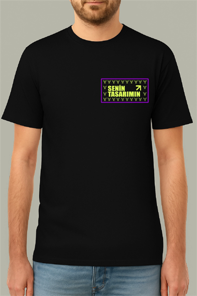 24/1 Düz Ön Arka Sizin Tasarımınız Oversize T-shirt - Siyah