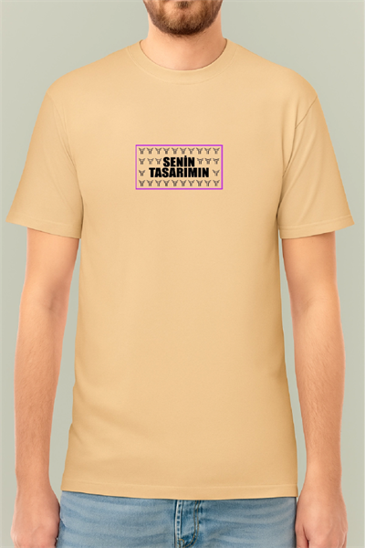 24/1 Düz Ön Arka Sizin Tasarımınız Oversize T-shirt - Bej