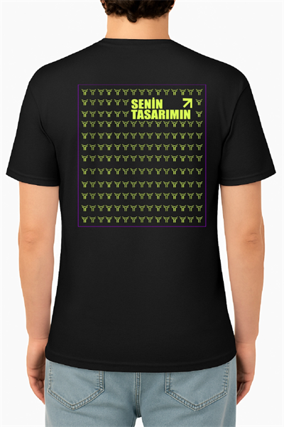 24/1 Düz Ön Arka Sizin Tasarımınız Oversize T-shirt - Siyah
