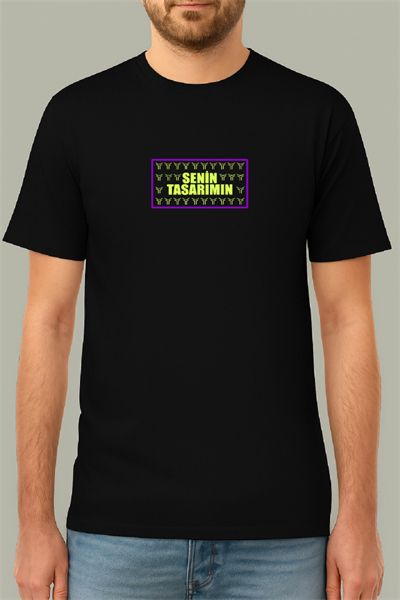 24/1 Düz Ön Sizin Tasarımınız Oversize T-shirt - Siyah