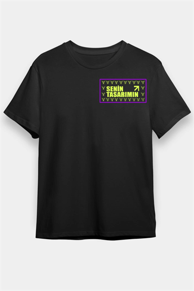 24/1 Düz Ön Sizin Tasarımınız Oversize T-shirt - Siyah