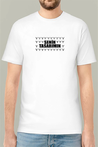 24/1 Düz Ön Sizin Tasarımınız Oversize T-shirt - Beyaz