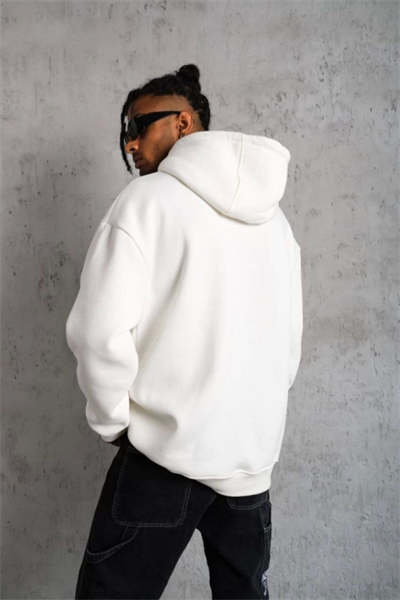3 İplik Kapşonlu Sweatshirt Hoodie - Beyaz