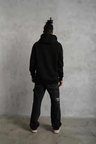 3 İplik Kapşonlu Sweatshirt Hoodie - Siyah
