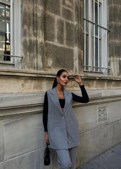 330 Gr Poly Viscose Astarli Yirtmaçli Uzun Yelek