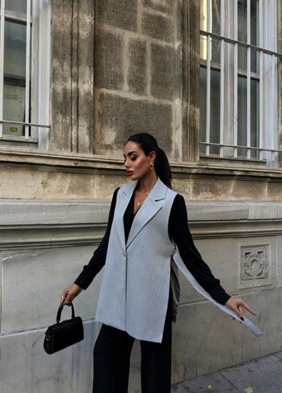 330 Gr Poly Viscose Astarli Yirtmaçli Uzun Yelek