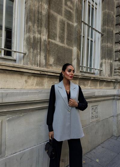 330 Gr Poly Viscose Astarli Yirtmaçli Uzun Yelek