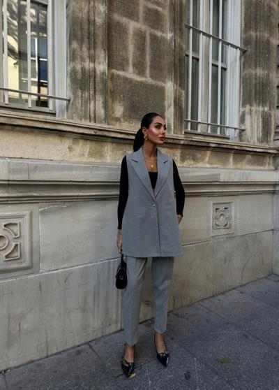 330 Gr Poly Viscose Astarli Yirtmaçli Uzun Yelek