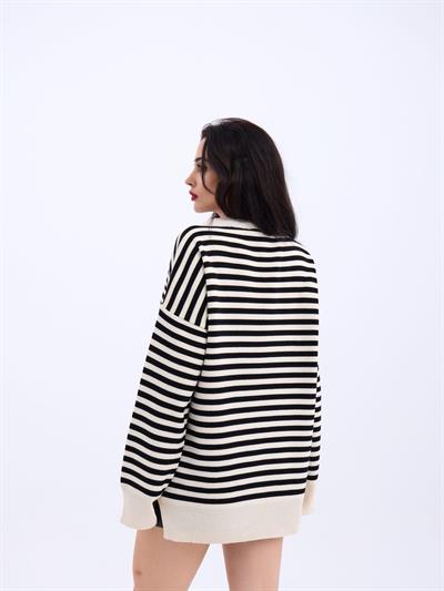 3344 ÇİZGİLİ SALAŞ KAZAK-KREM-SİYAH