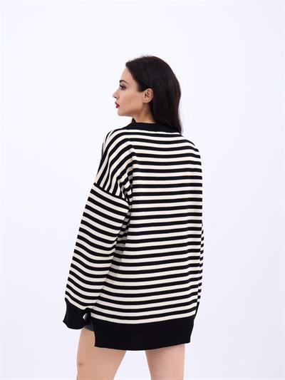 3344 ÇİZGİLİ SALAŞ KAZAK-SİYAH-KREM