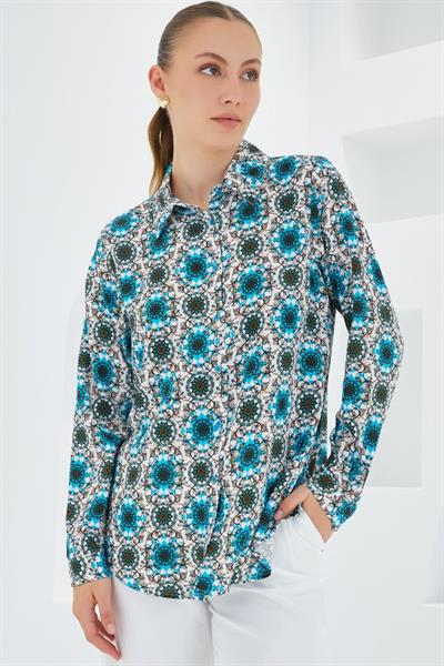 3721 Grafik Desenli Gömlek - B.Mavi