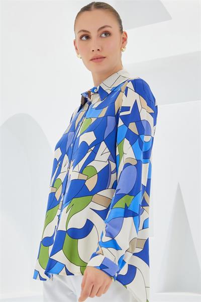 3721 Grafik Desenli Gömlek - İndigo