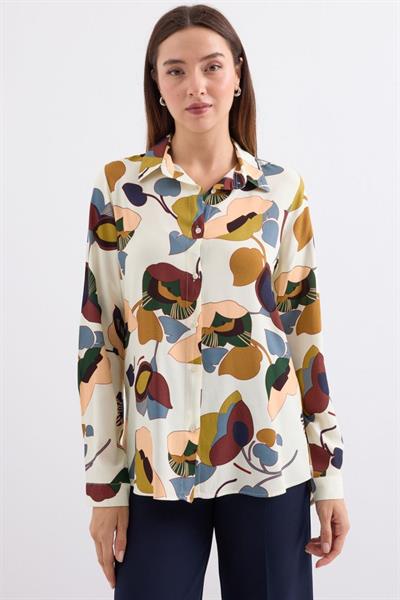 3721 Grafik Desenli Gömlek - K. Bej