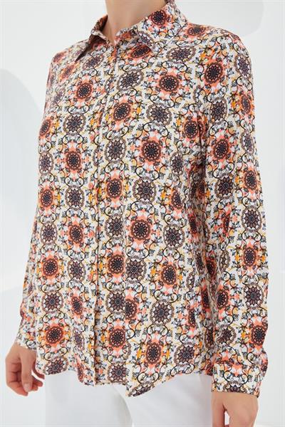 3721 Grafik Desenli Gömlek - Turuncu