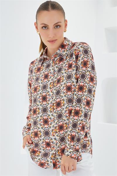3721 Grafik Desenli Gömlek - Turuncu