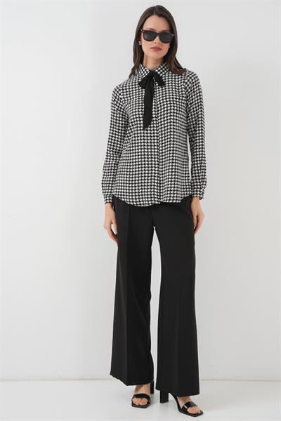 3768 Desenli Viskon Gömlek - Siyah - Beyaz