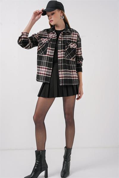 3854 Ekose Desen Çift Cepli Gömlek - D. Siyah