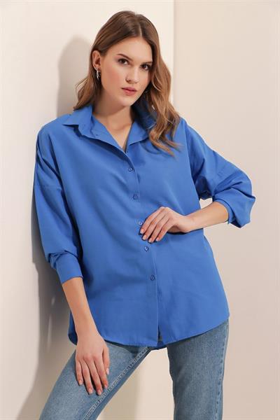 3900 Oversize Uzun Basic Gömlek - B.Mavi