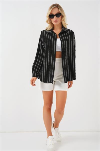 3900 Oversize Uzun Basic Gömlek - C. Siyah