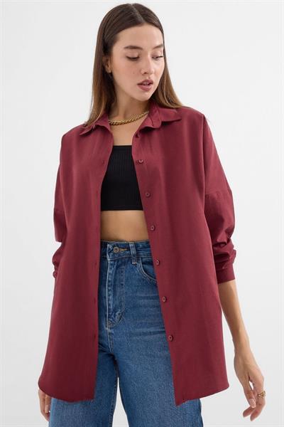 3900 Oversize Uzun Basic Gömlek - Mürdüm